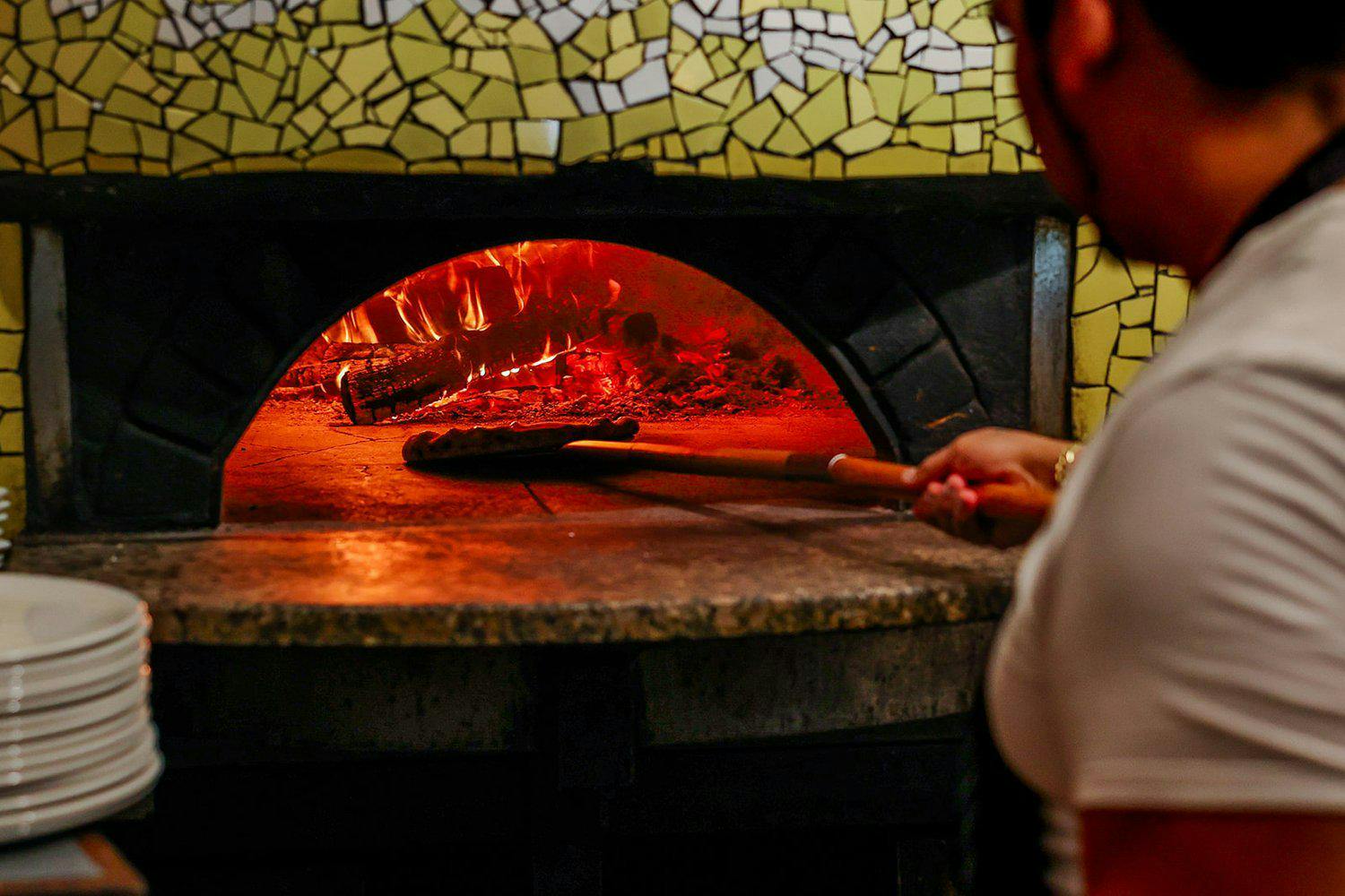 Wood oven pizza at Nick and Toni's fine Italian restaurant in the Hamptons
